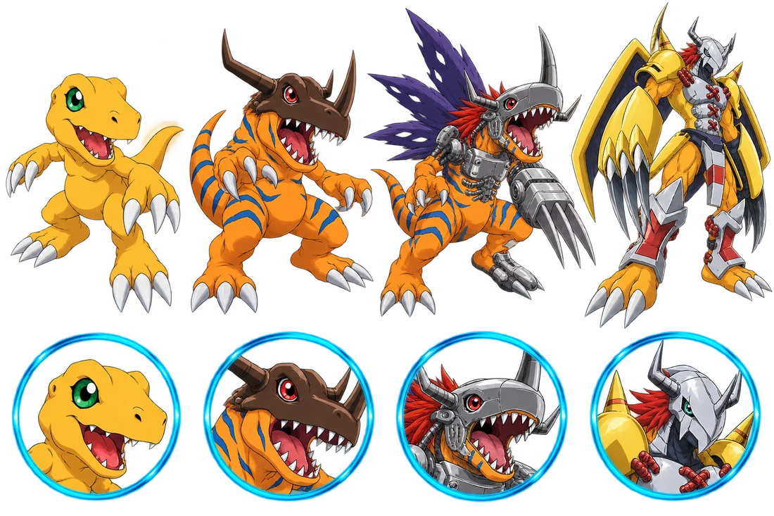 Agumon, Greymon, MetalGreymon e WarGreymon