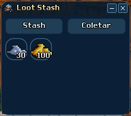 Loot Stash lateral com itens da sessão de demonstração.