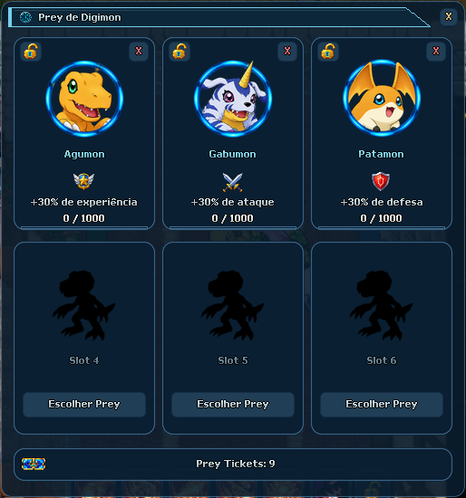 Prey & caçadas no cliente atual do DigiMendes.